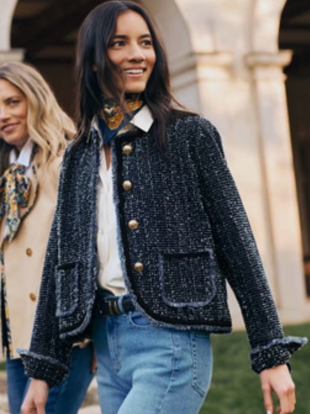 J. McLaughlin Black Tweed Jacket with Gold Buttons
